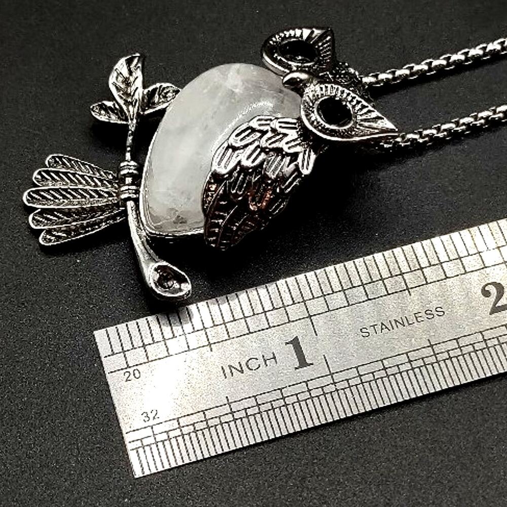 Silver & White Crystal Owl Necklace Women's Boho Fashion Vtg Gift Bird Jewelry